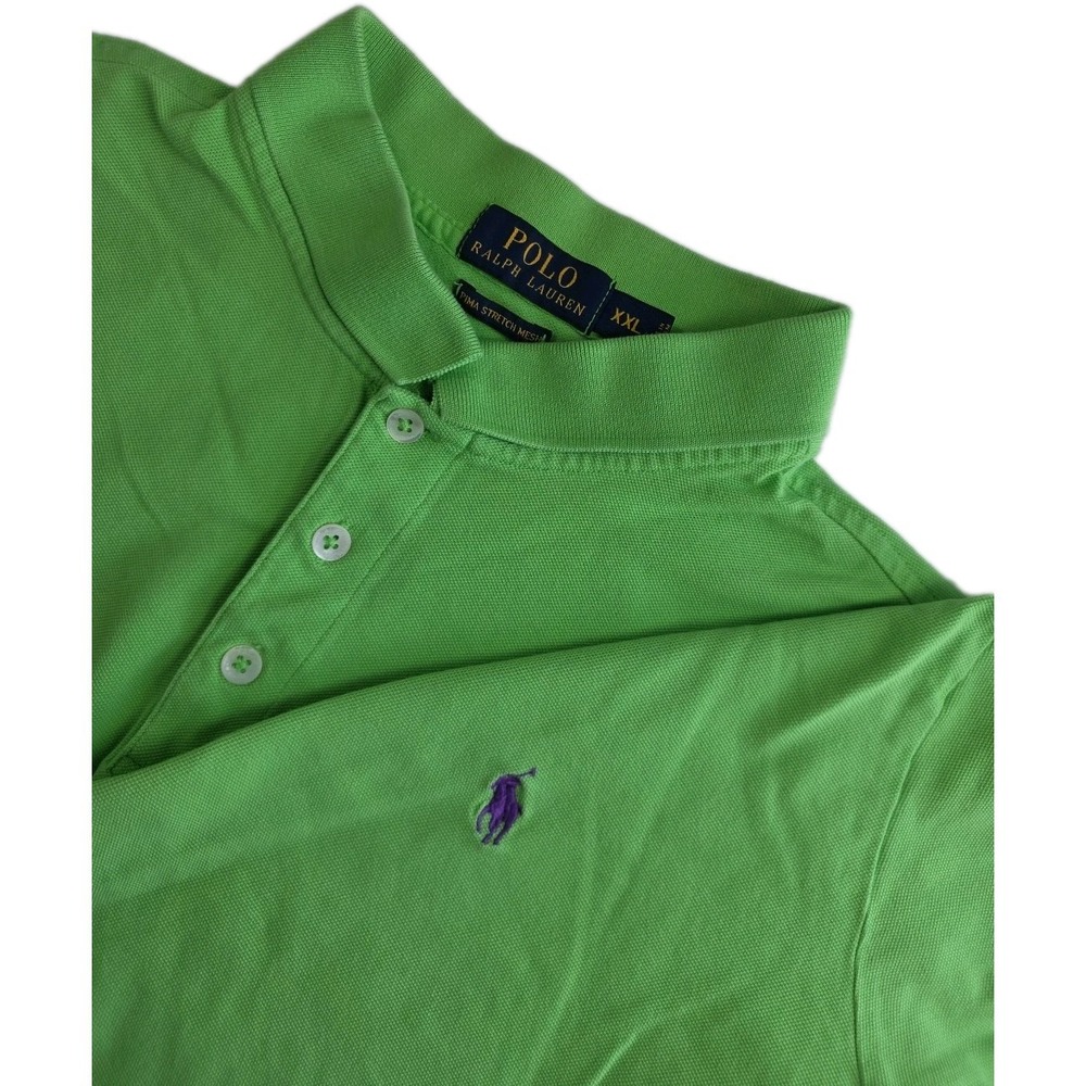 Polo Ralph Lauren Polo Shirt Mens 2XL Green Pima STRETCH MESH PURPLE PONY LOGO